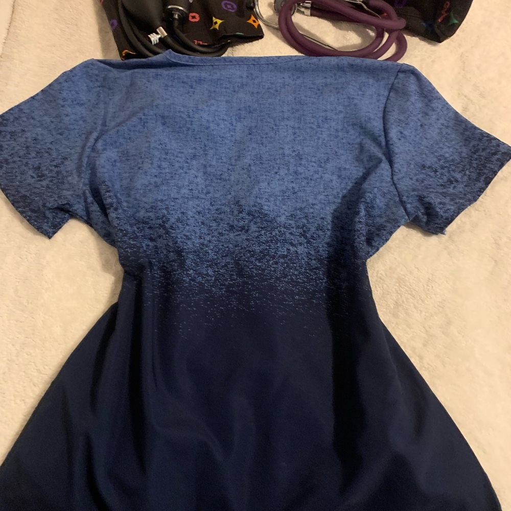 Stylish Blue Ombre Women's NURSING SCRUBS TOP